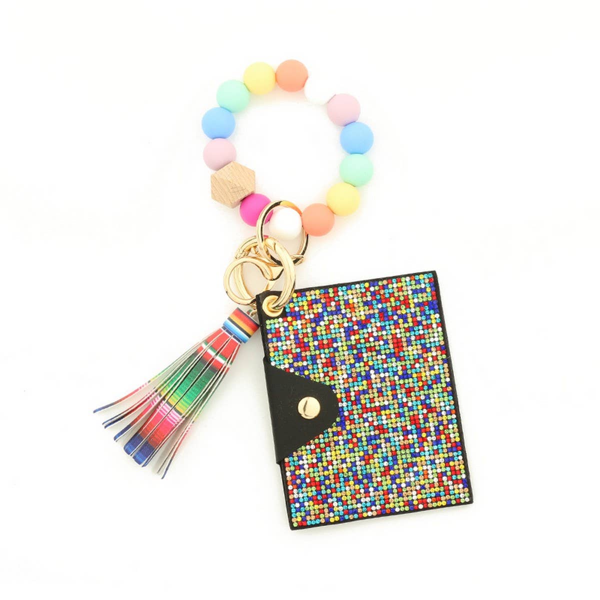 RHINESTONE LEOPARD WALLET WITH BEAD KEYCHAIN_CWAB4999