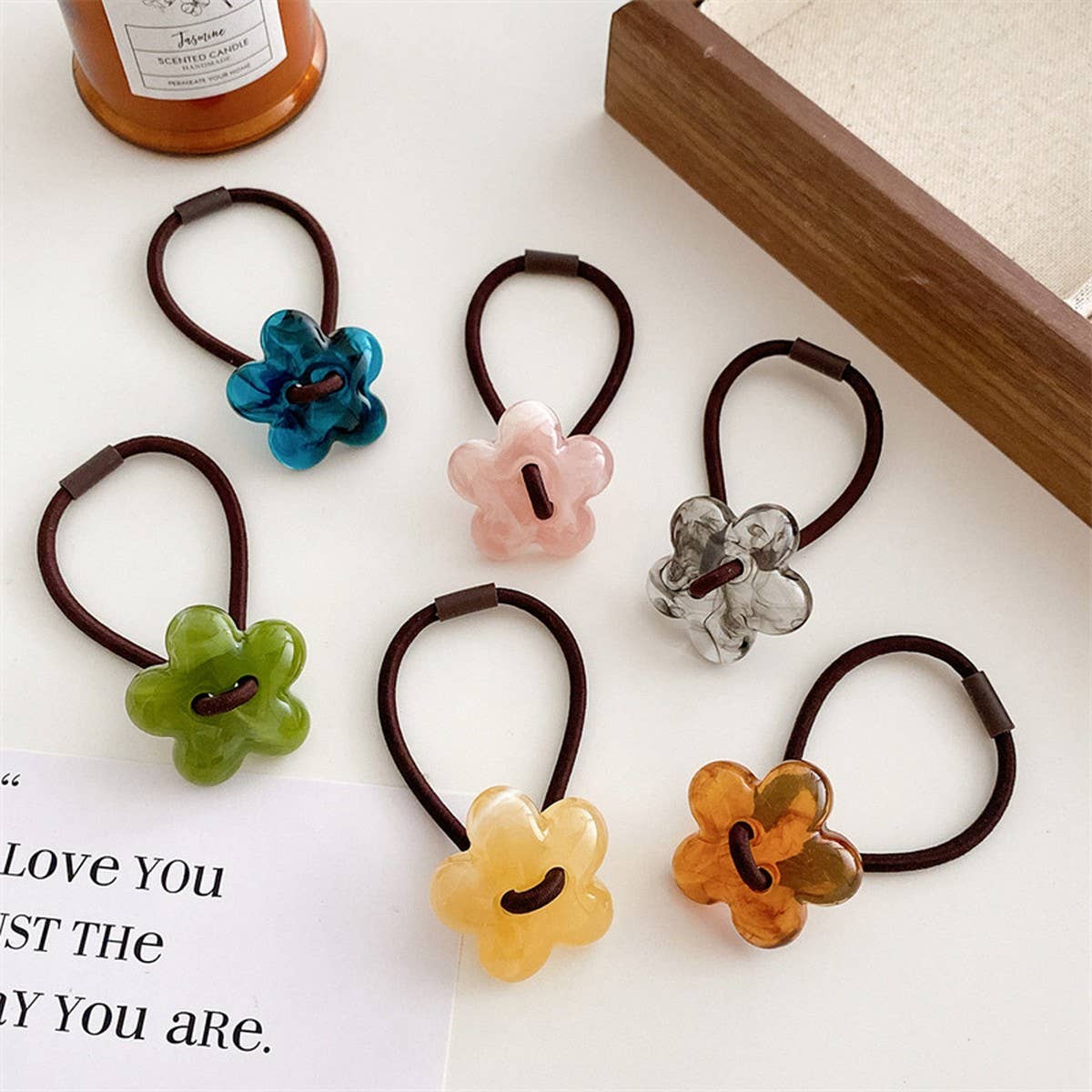6PCS SET ACRYLIC BEAR FLOWER BOW HAIR TIES_CWAHA0337