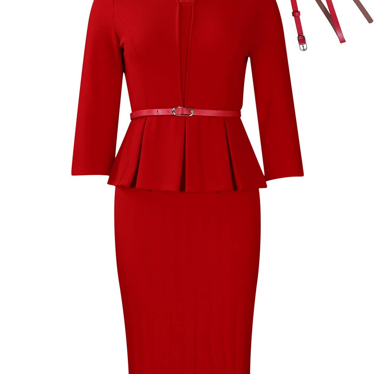 V-Neck Ruffled High Waist Slim Commuter Dress