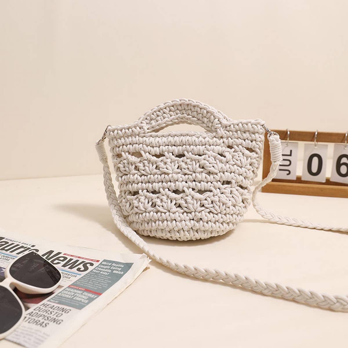 CROSSBODY HOLLOW COTTON WOVEN BAG BEACH BAG_CWAB1860
