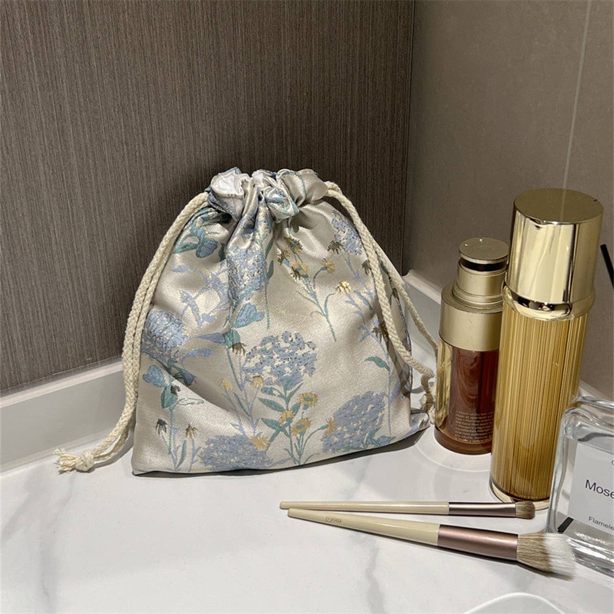 Drawstring Floral Makeup Bag Travel Storage Pouch_Cuab00720