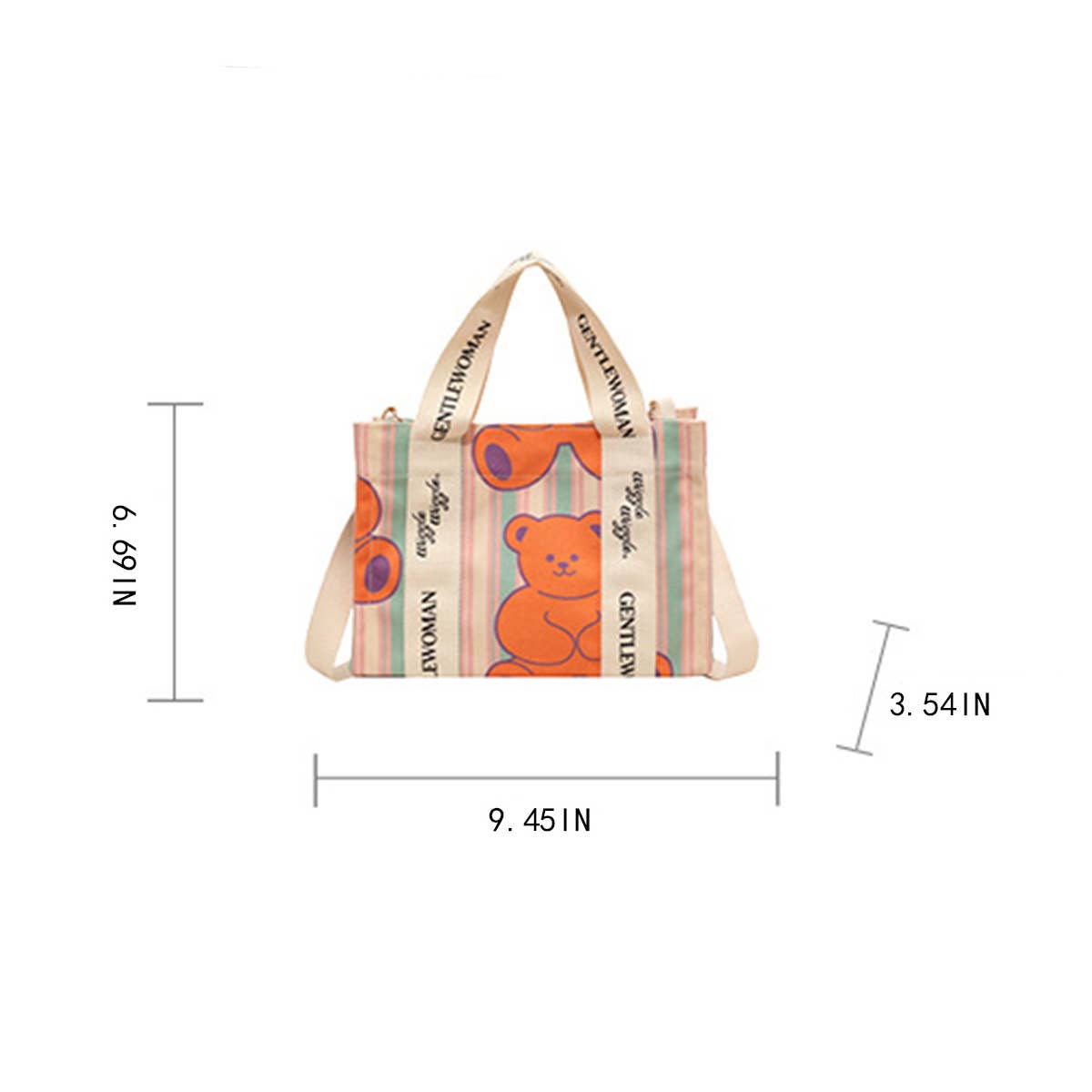 Cute Bear Colorful Letter Print Canvas Bag_Cwab2684