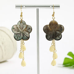 HIGH GRADE BLACK SHELL TASSEL BLACK BEAD EARRINGS_CWMM4323