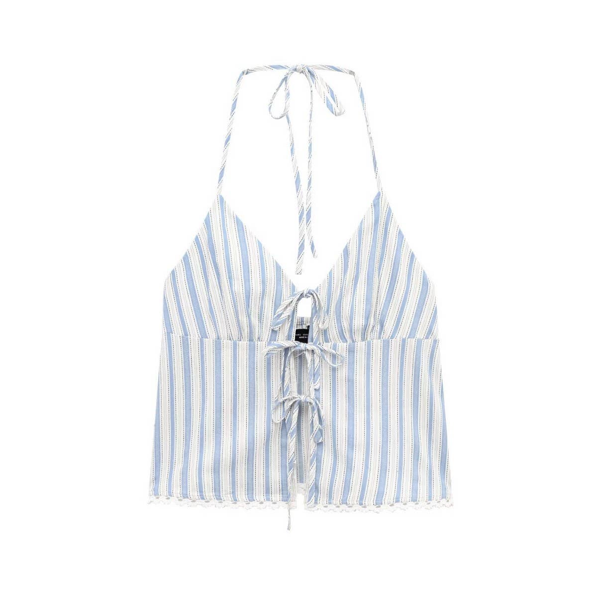 STRIPED HALTER TIE CAMI WITH LACE PATCHWORK_CWTHT0250