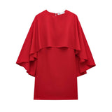 Womens Elegant Cape Sleeve Short Dress