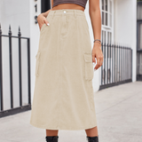 Wome Washed Denim Cargo Midi Skirt Slim Fit_Cwjsk0198