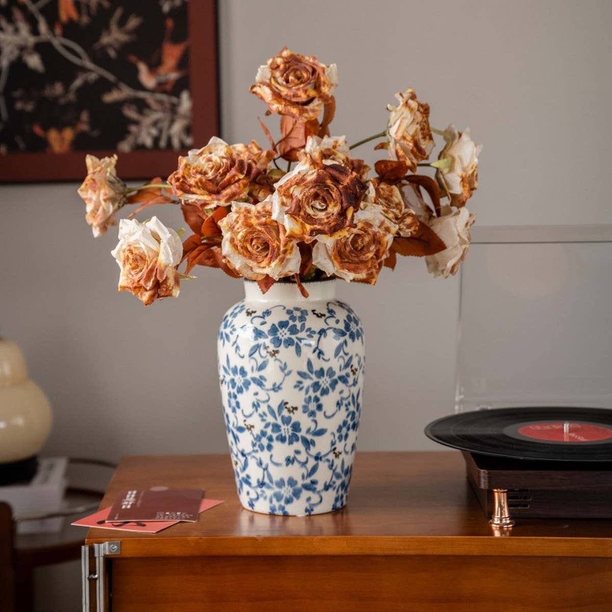 DRIED TONE BURNT EDGE ROSE BOUQUET FOR DECOR_CWMM6577
