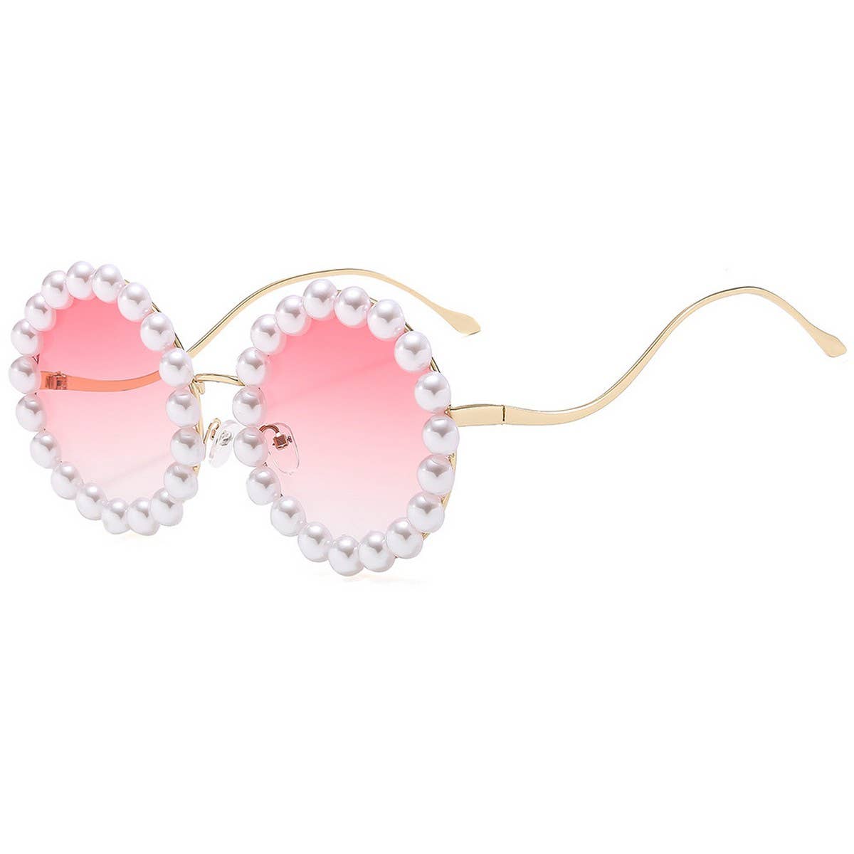PEARL EMBELLISHED METAL ROUND GRADIENT SUNGLASSES_CWASG1174