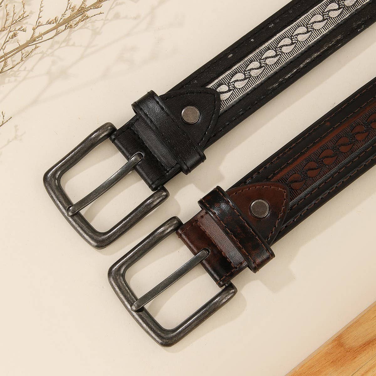 Vintage Embossed Western Pin Buckle Belt Unisex_Cwabe1240