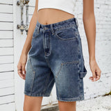 Washed Denim Quarter Pants With Fashion Design