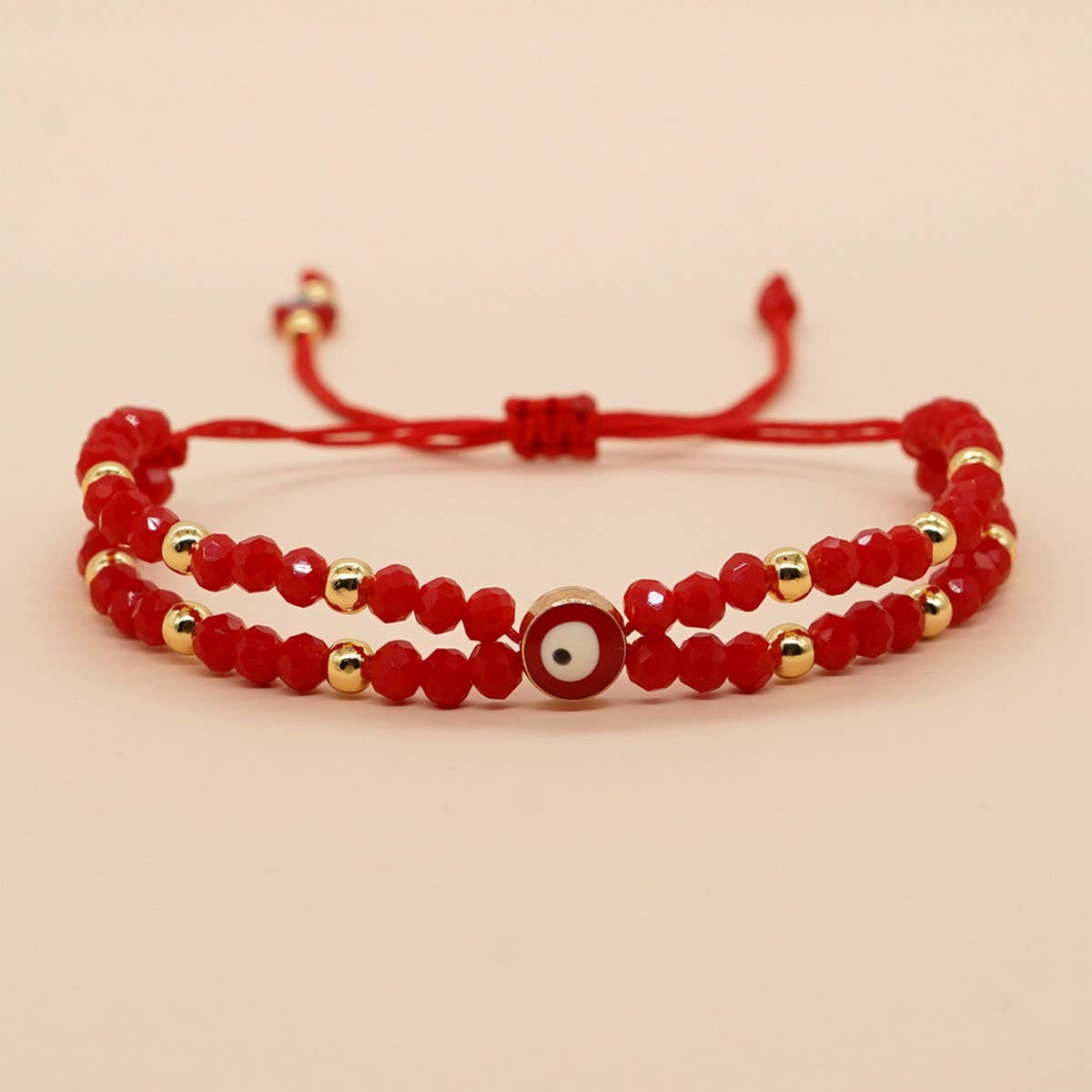 METAL COPPER BEAD RED FORTUNE BRAIDED BRACELET_CWMM3853