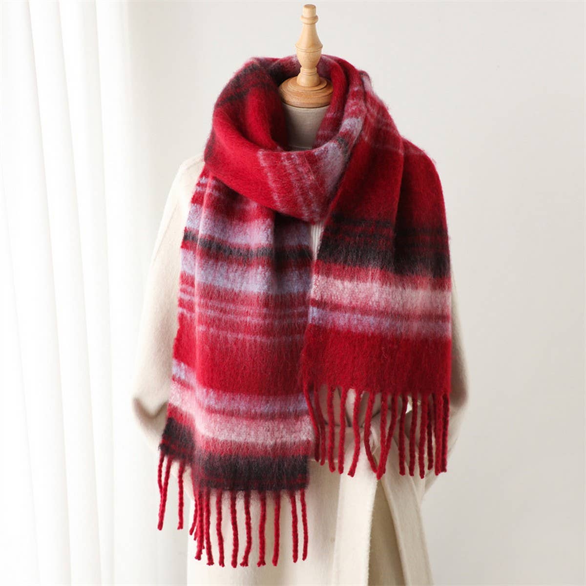 Color Stripe Fluffy Tassel Scarf For Winter_Cwasc2760