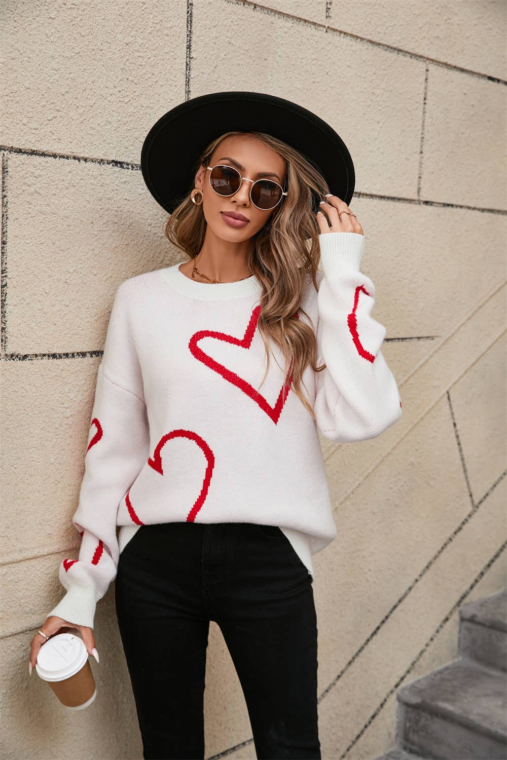 Valentines Day Color Contrast Heart Pullover Sweater