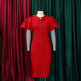 MESH AND PLEATED COMMUTER PLUS SIZE DRESS_CWDMD3678