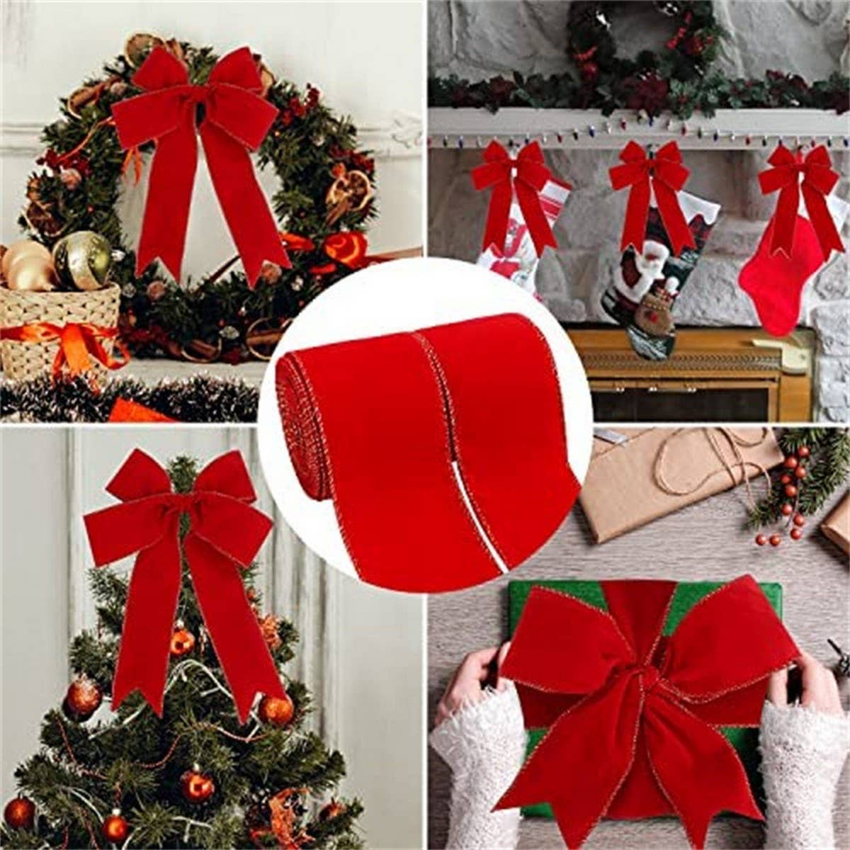 Cwmm10195_Red Velvet Christmas Ribbon With Gold Edge