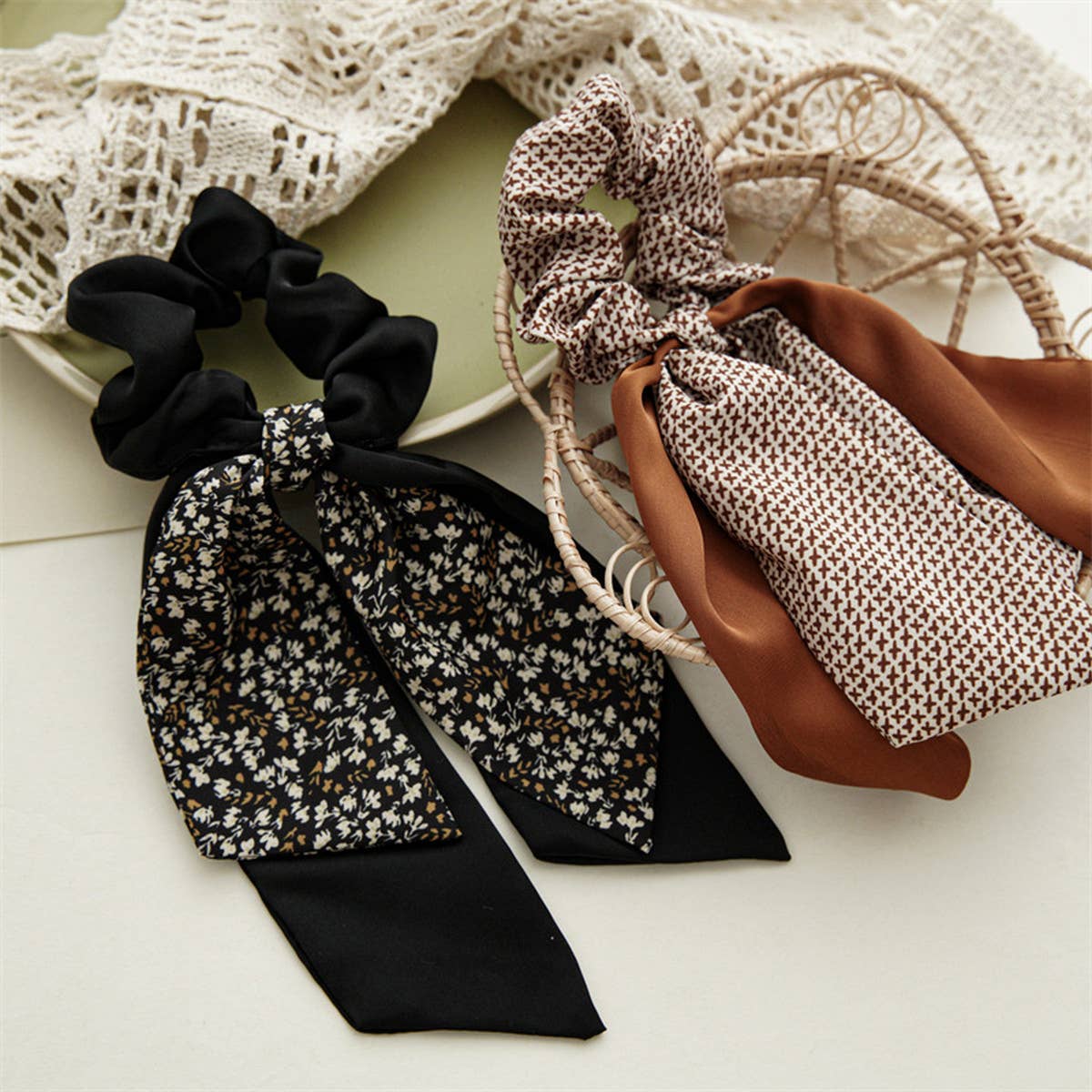 Women Floral Large Intestine Hair Tie_Cwaha0840