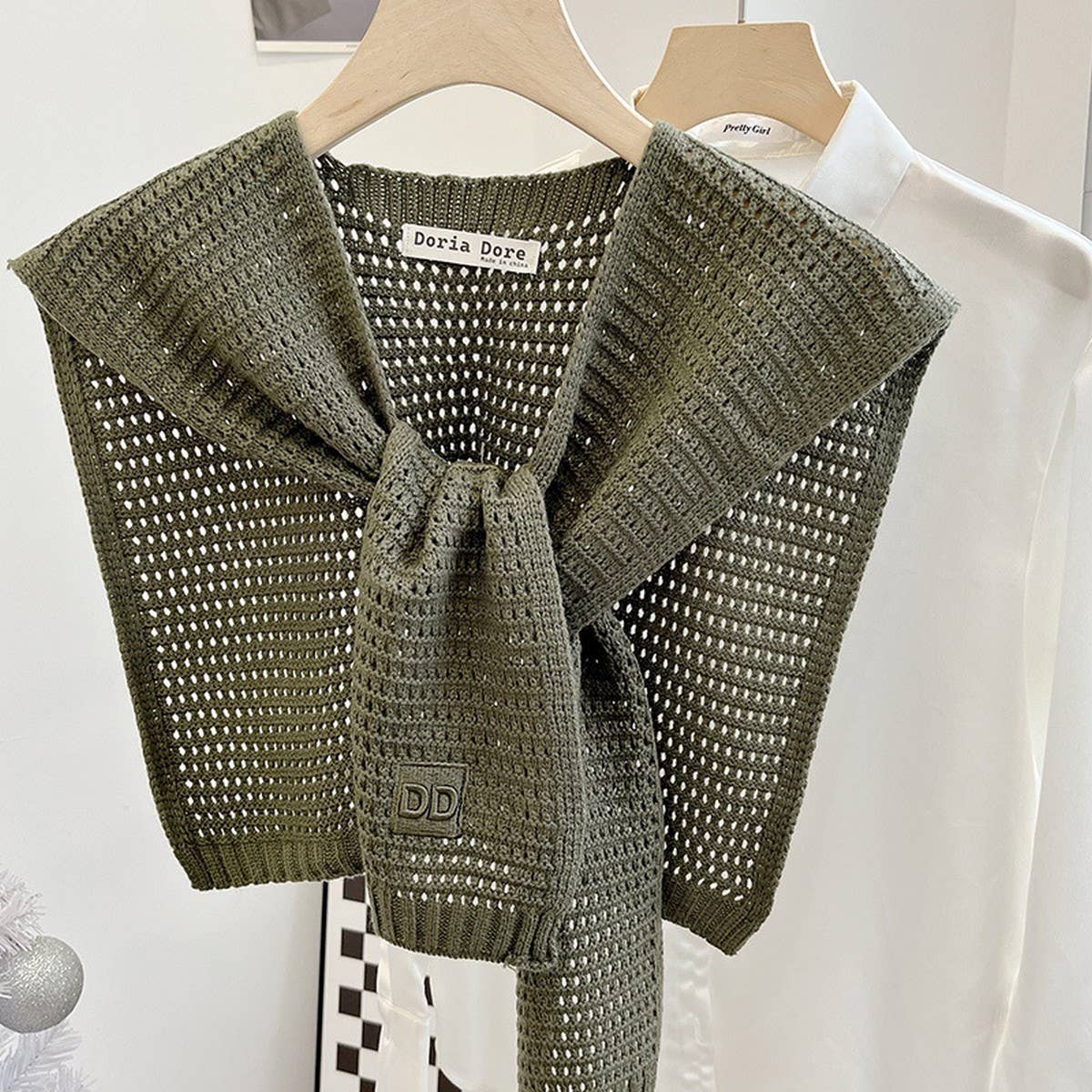 Cwasc03123_Ivory Knit Shawl Cape For Women