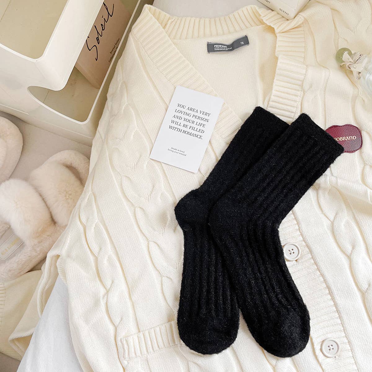 SOLID COLOR TWIST THICK WARM SOCKS_CWMS0879