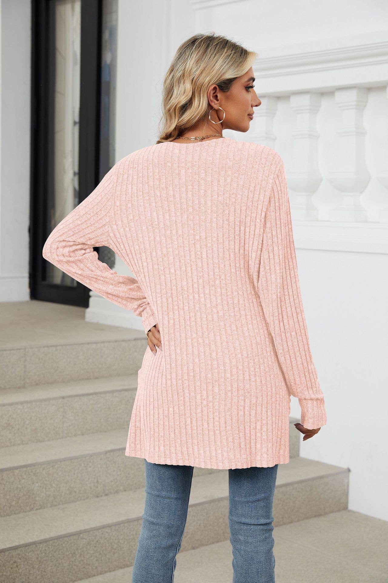 Solid-Color Casual Pocket Long-Sleeved Cardigan