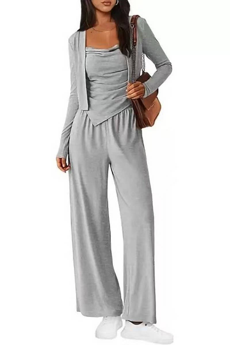 Cwsbsl00033_3 Piece Lounge Set Women Jacket Tank And Pants