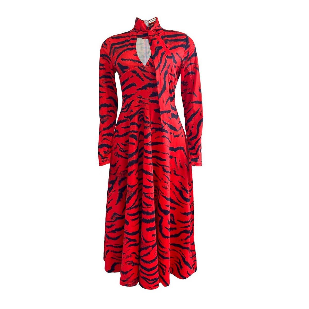 LONG SLEEVED HIGH WAISTED OVERSIZED PRINTED DRESS_CWDMD3711