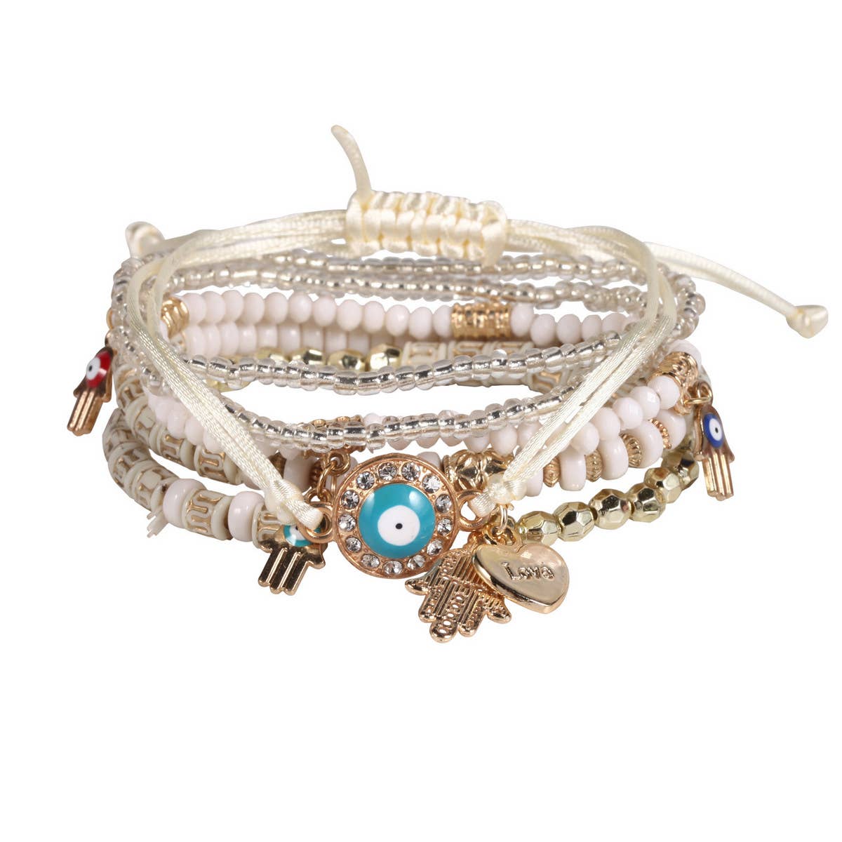 HANDMADE BEADED EVIL EYE LAYERED BRACELET_CWAJE2211