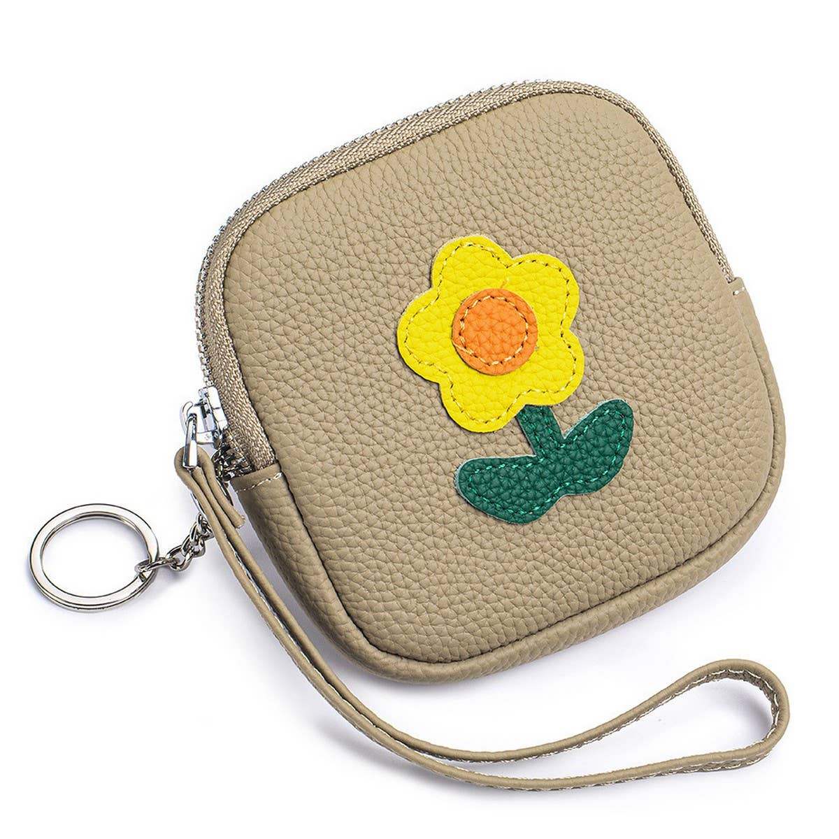LEATHER SUNFLOWER WRISTLET MINI COIN POUCH_CUAB00399