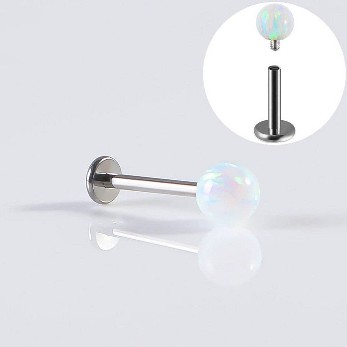 STAINLESS STEEL OPAL LIP STUD STRAIGHT BARBELL_CWMM9589