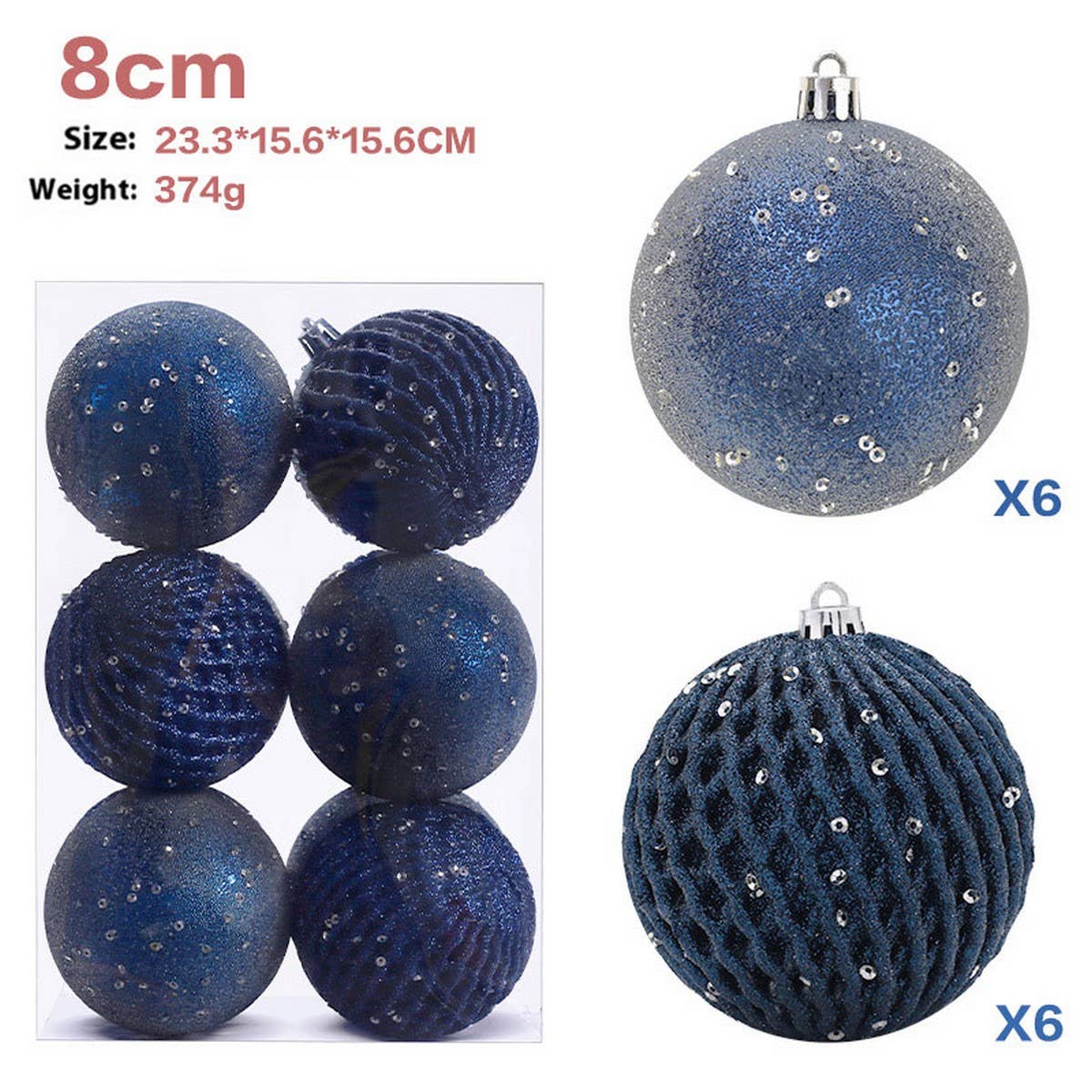 8CM 12PCS GLITTER XMAS BALL ORNAMENT SET_CWMM9871