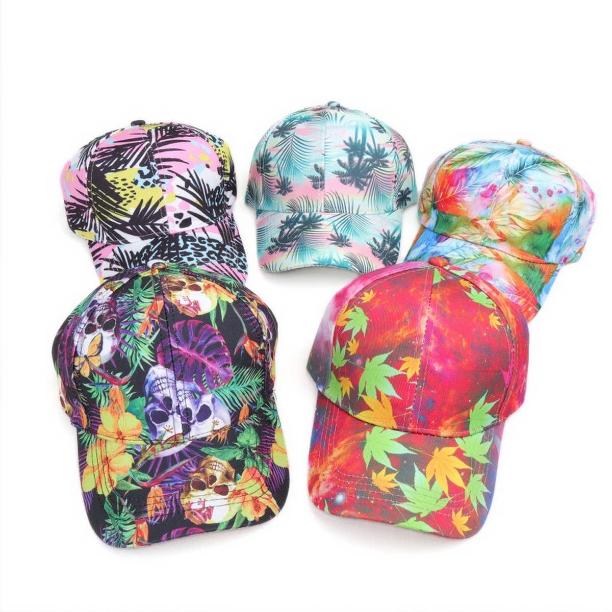 SKULL LEAF PRINT GRAFFITI BASEBALL CAP SUN HAT CWAH1549