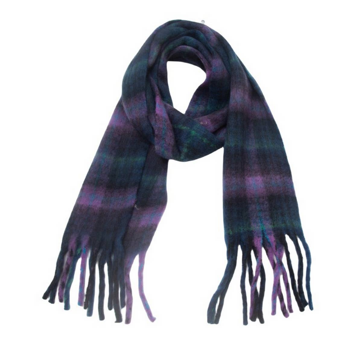ROUND YARN TASSEL PLAID SCARF SHAWL FALL WINTER_CWASC1278