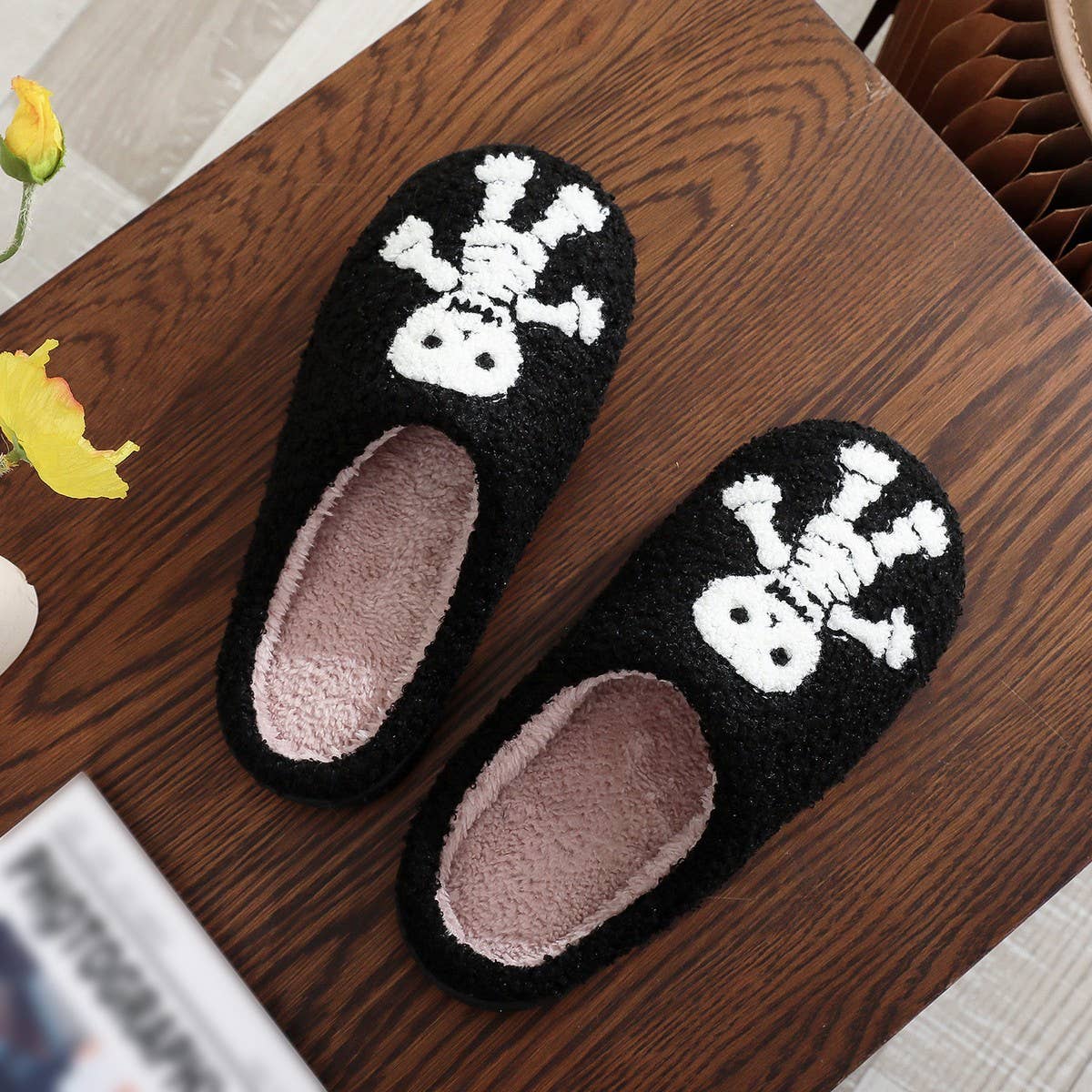HALLOWEEN SKULL EMBROIDERED COTTON SLIPPERS_CWSHS0855