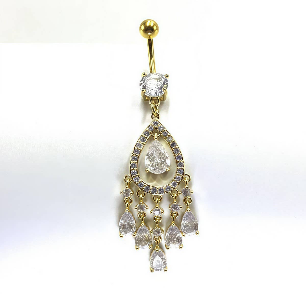 TEARDROP CZ TASSEL NAVEL RING BELLY PIERCING_CWMM9368