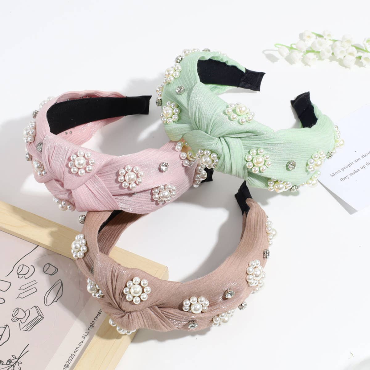 Women Imitation Pearl Knotted Headband