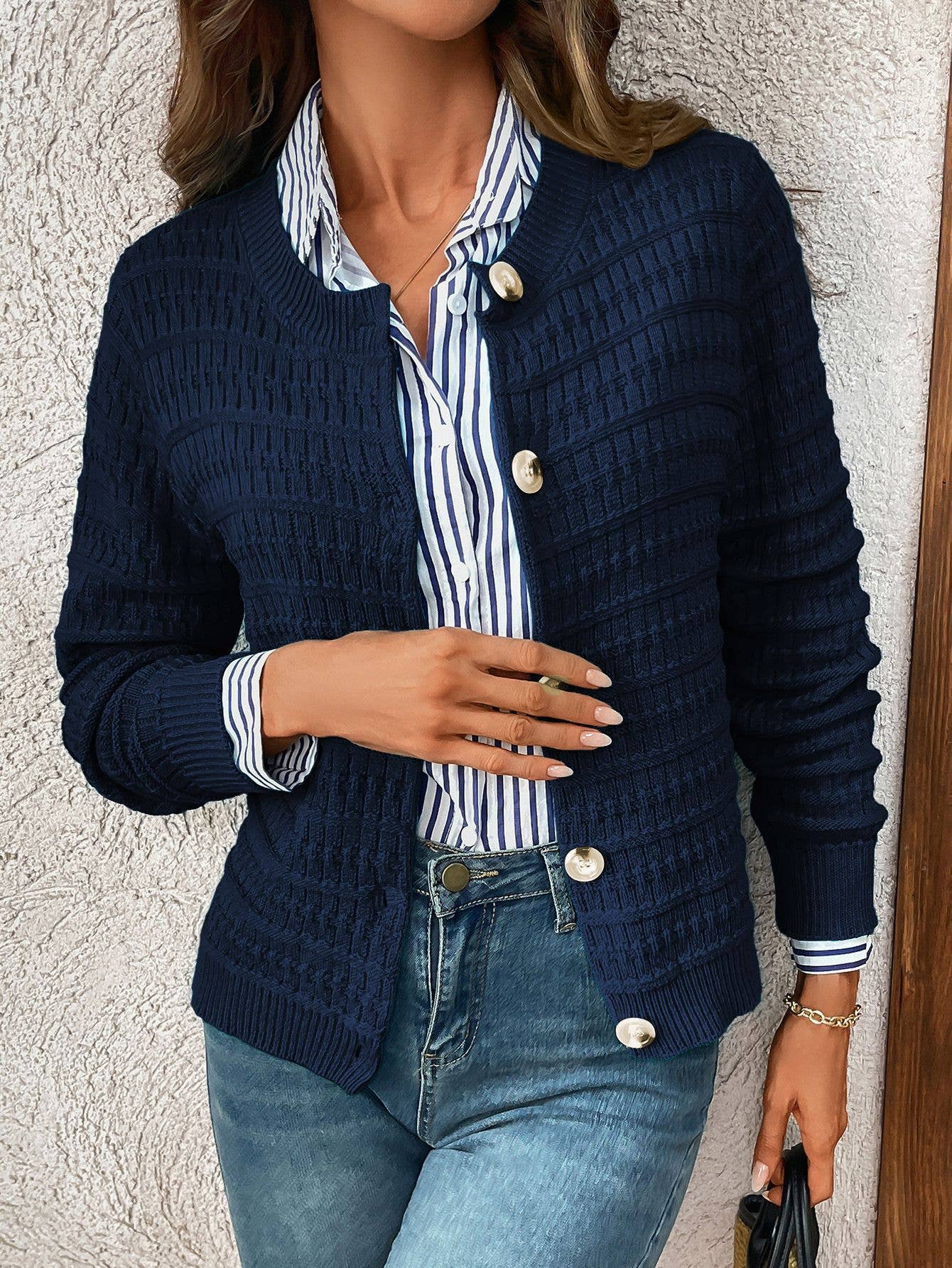 Solid-Color Commuter Knitted Casual Cardigan