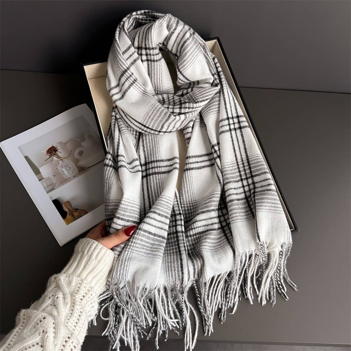 Checkerboard Winter Warm Cashmere Feel Scarf_Cwasc03262