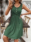 Solid Color,Cinched-Waist,Niche Sleeveless Dress