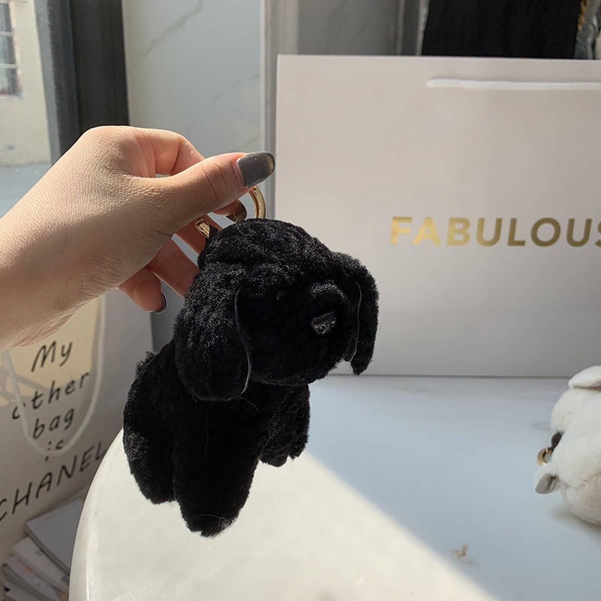 NEW CUTE FUR PENDANT LITTLE WHITE DOG KEYCHAIN_CWMM2488