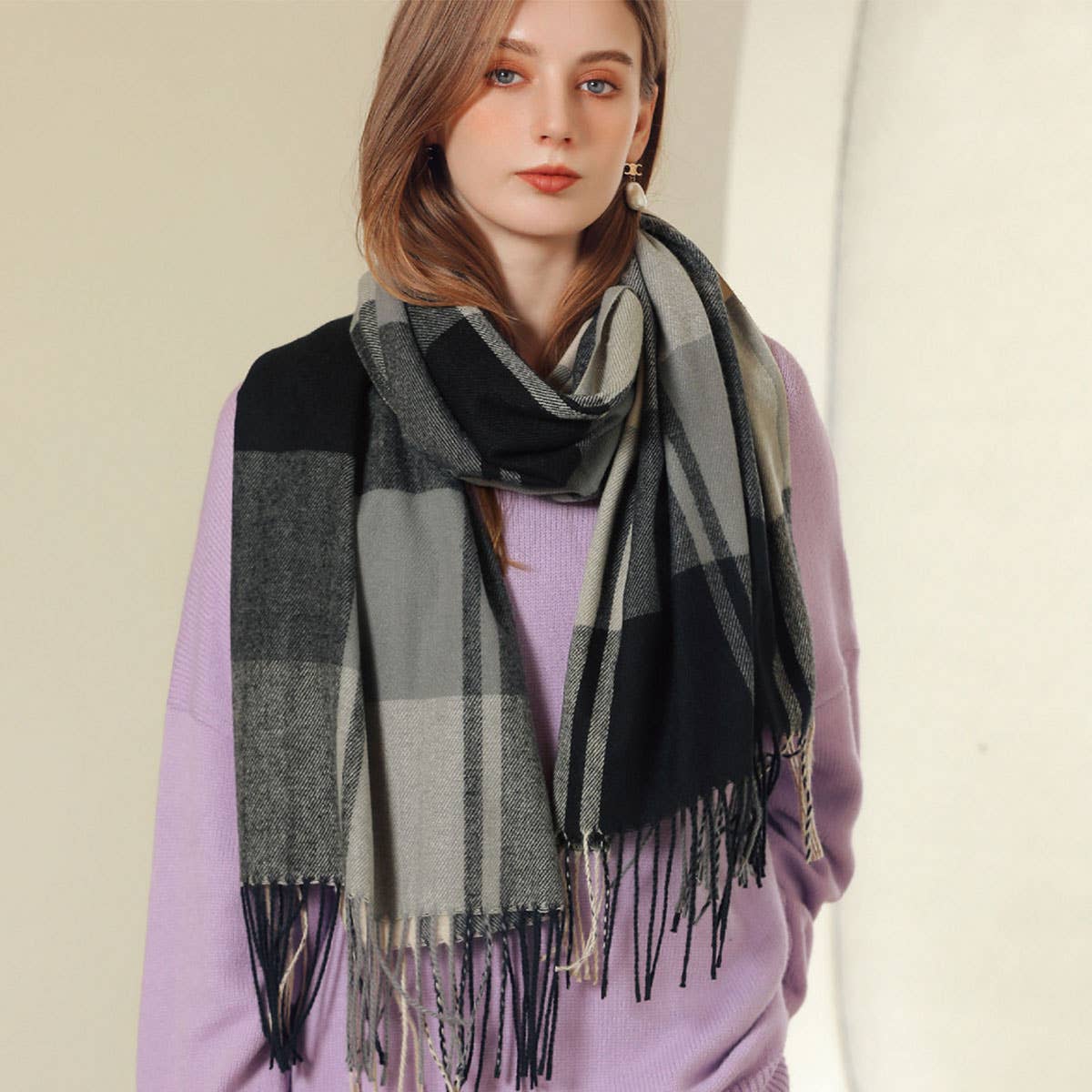 PLAID WINTER SCARF SOFT THICK FRINGE SHAWL 2025_CWASC0168