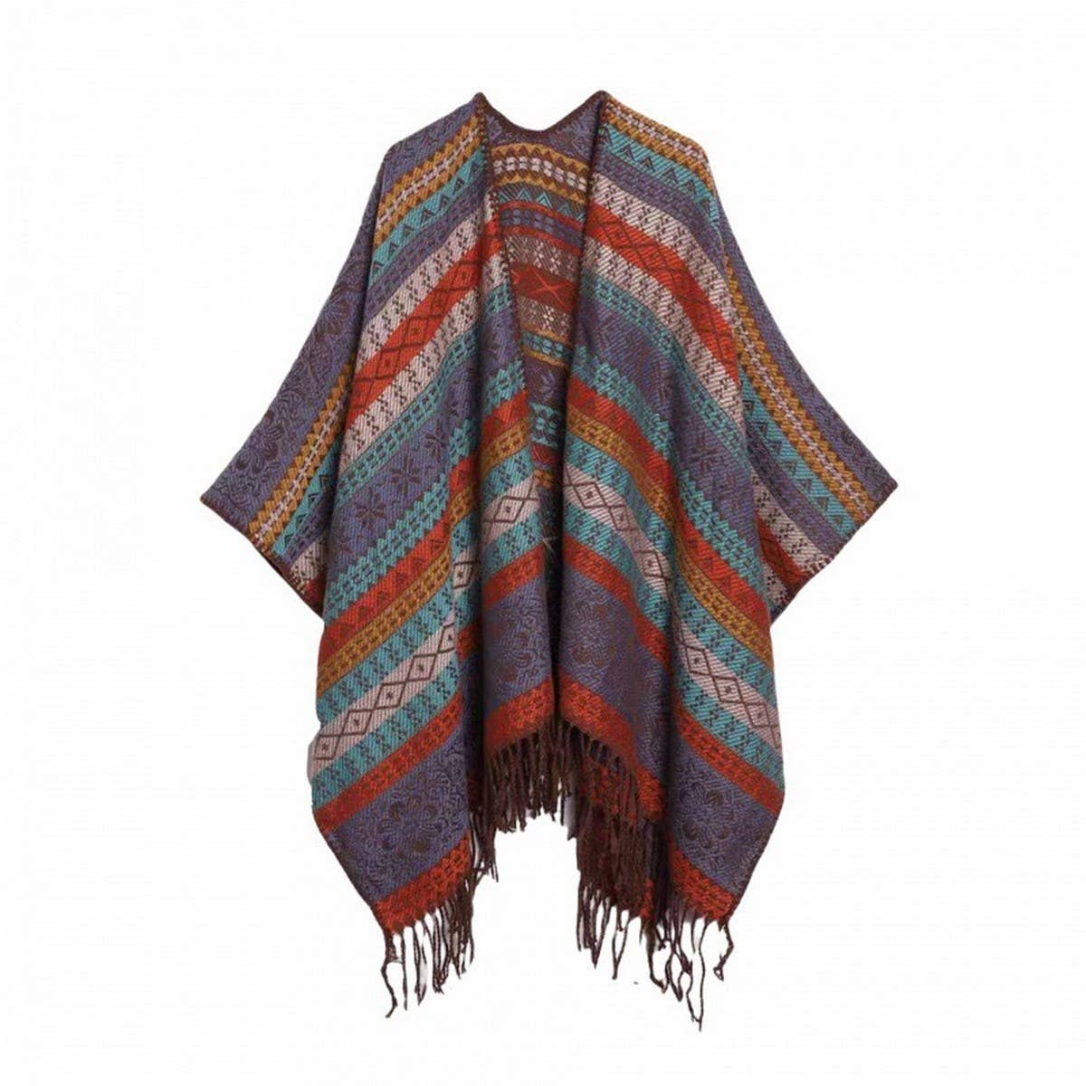 FAUX CASHMERE TASSEL SHAWL BLANKET SLIT CAPE_CWASC2264