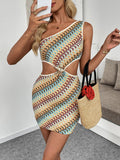 Vacation Style Striped Single-Shoulder Dress