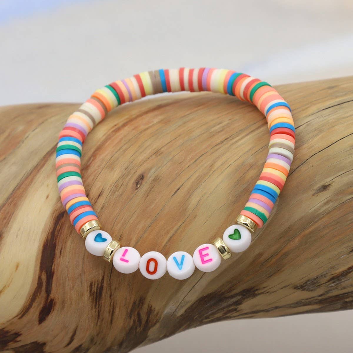COLORFUL POLYMER CLAY LETTER BEADED BRACELET_CWMM3570