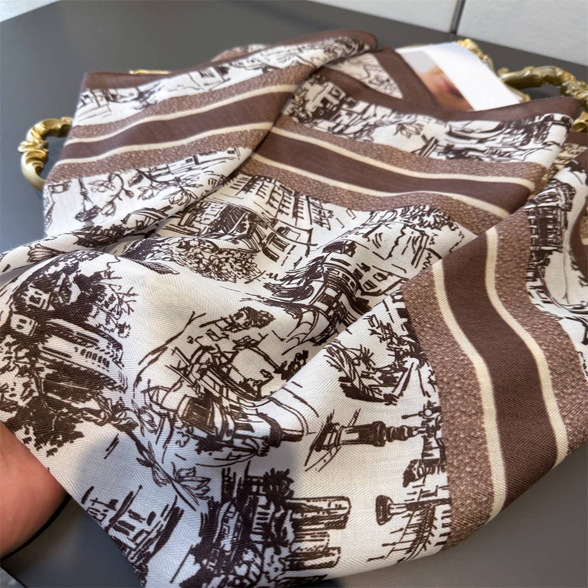 Cityscape Herringbone Faux Silk Square Scarf_Cwasc03437