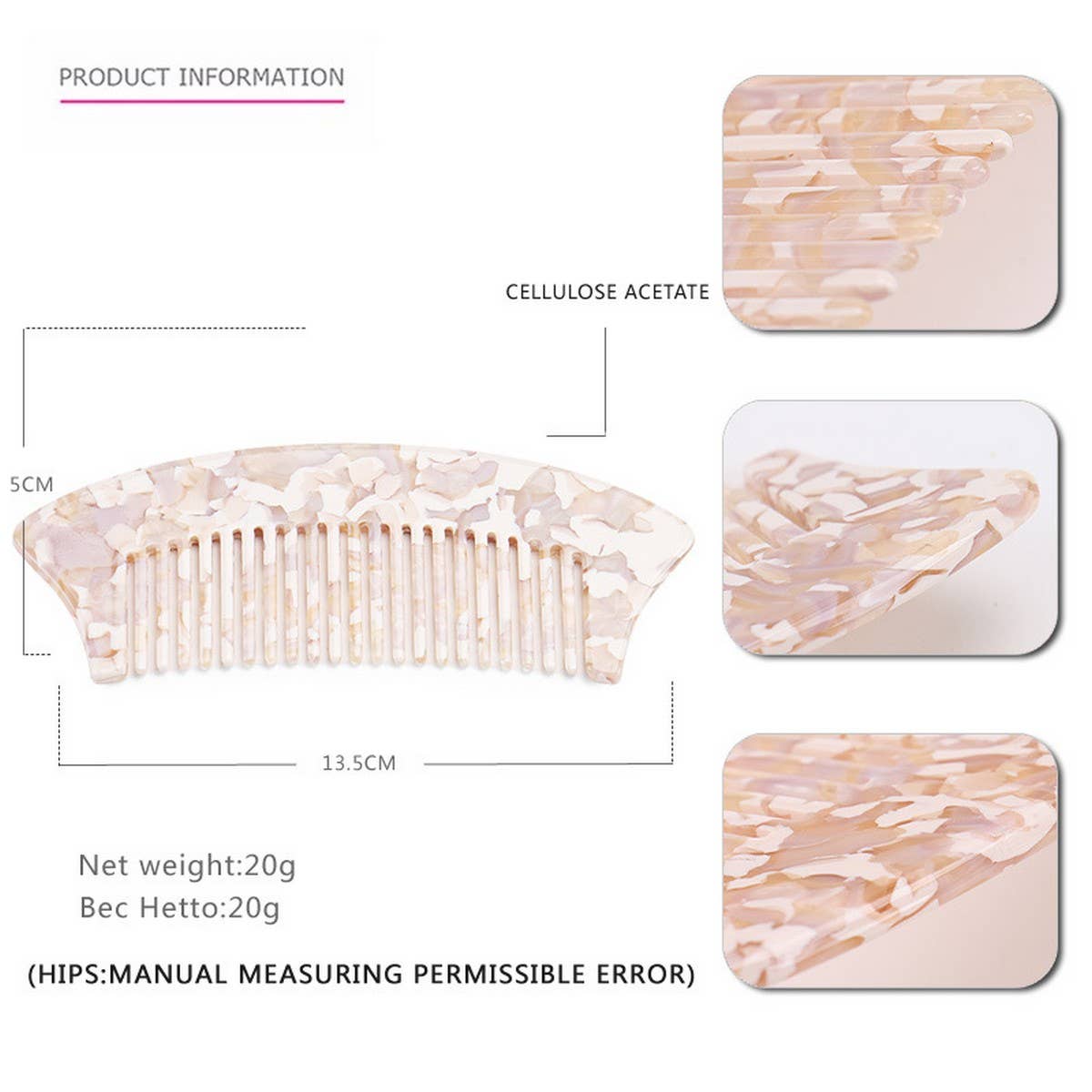 ACETATE SHEET SEMI CIRCULAR 4MM ANTI TANGLE COMB_CWAHA4183