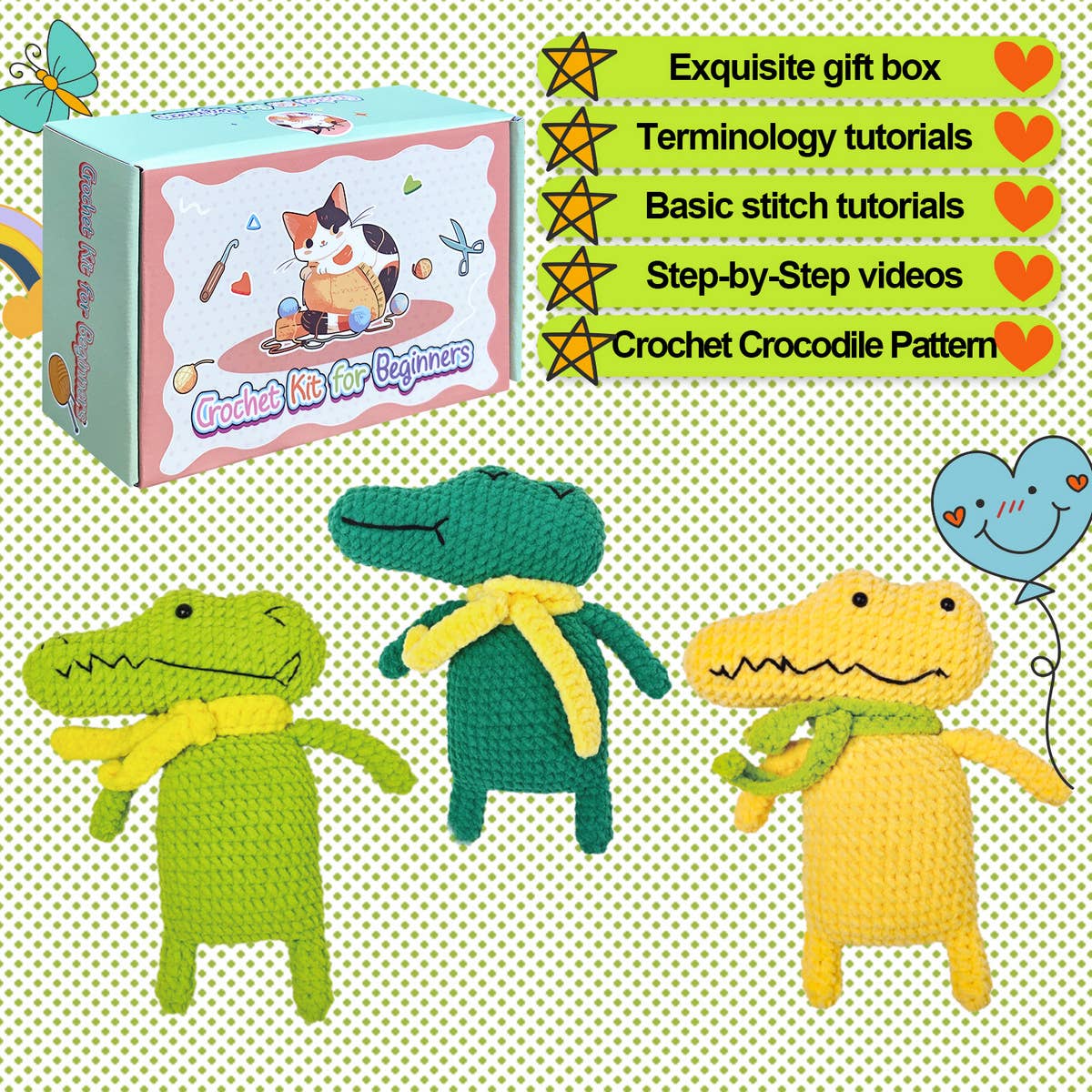 HANDMADE CROCODILE DOLL CROCHET MATERIAL KIT_CWMM1873