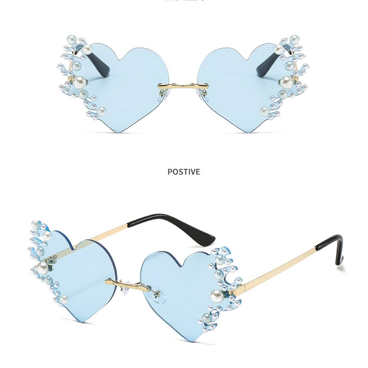 METAL RIMLESS PEARL HEART TEARS SUNGLASSES_CWASG0874