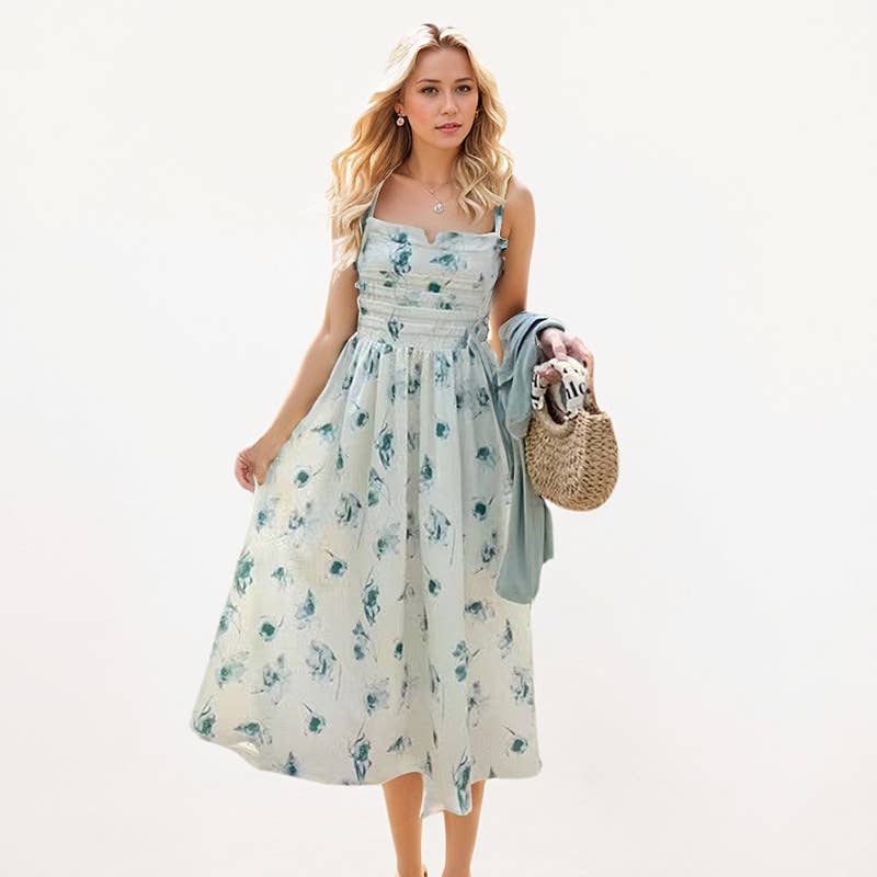 Spaghetti Strap Midi Dress With Knit Cardigan Set