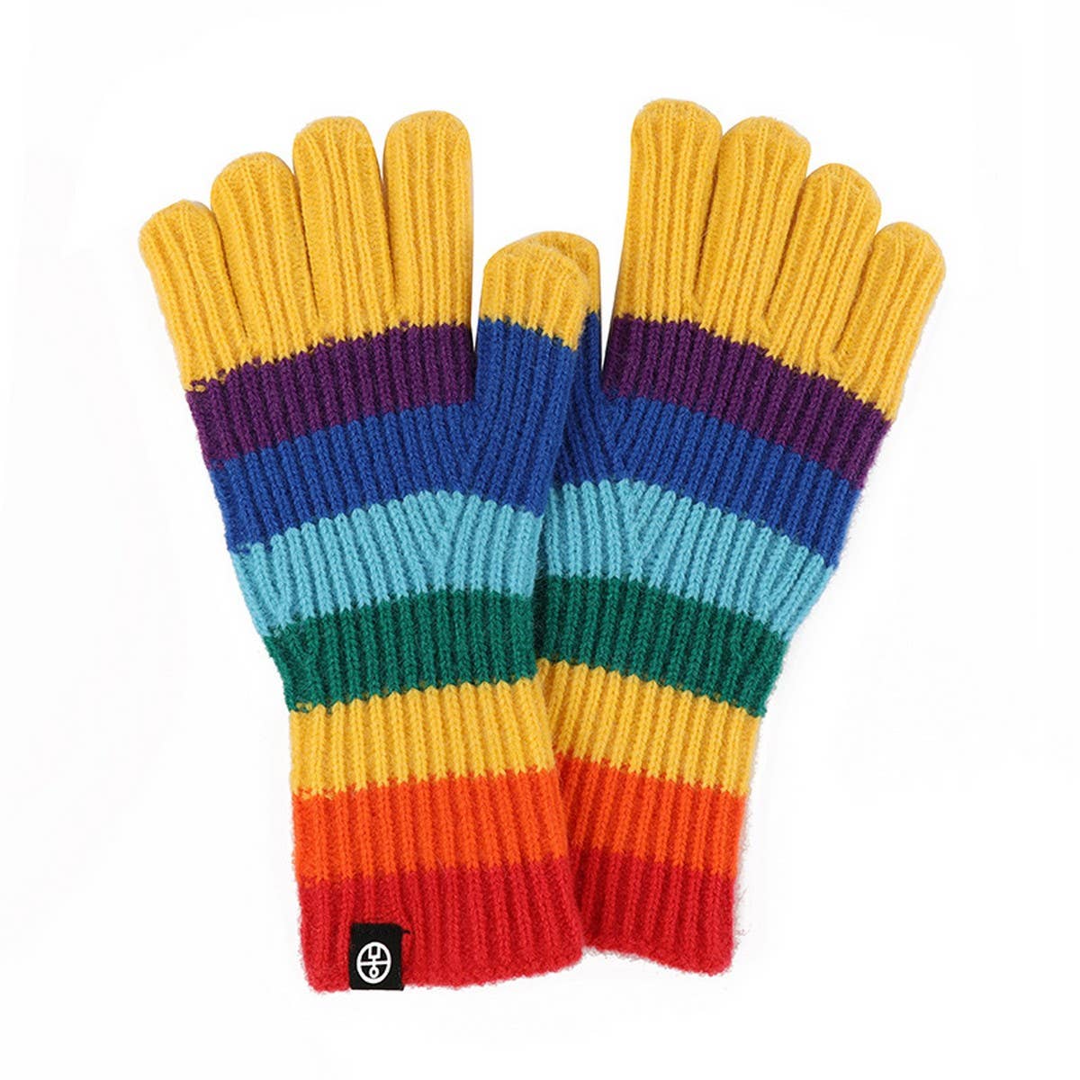 Winter Rainbow Striped Knitted Fingerless Gloves_Cwag0397