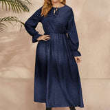 PLUS SIZE POLKA DOT DRESS LOOSE LONG SLEEVE FIT_CWDMD5977