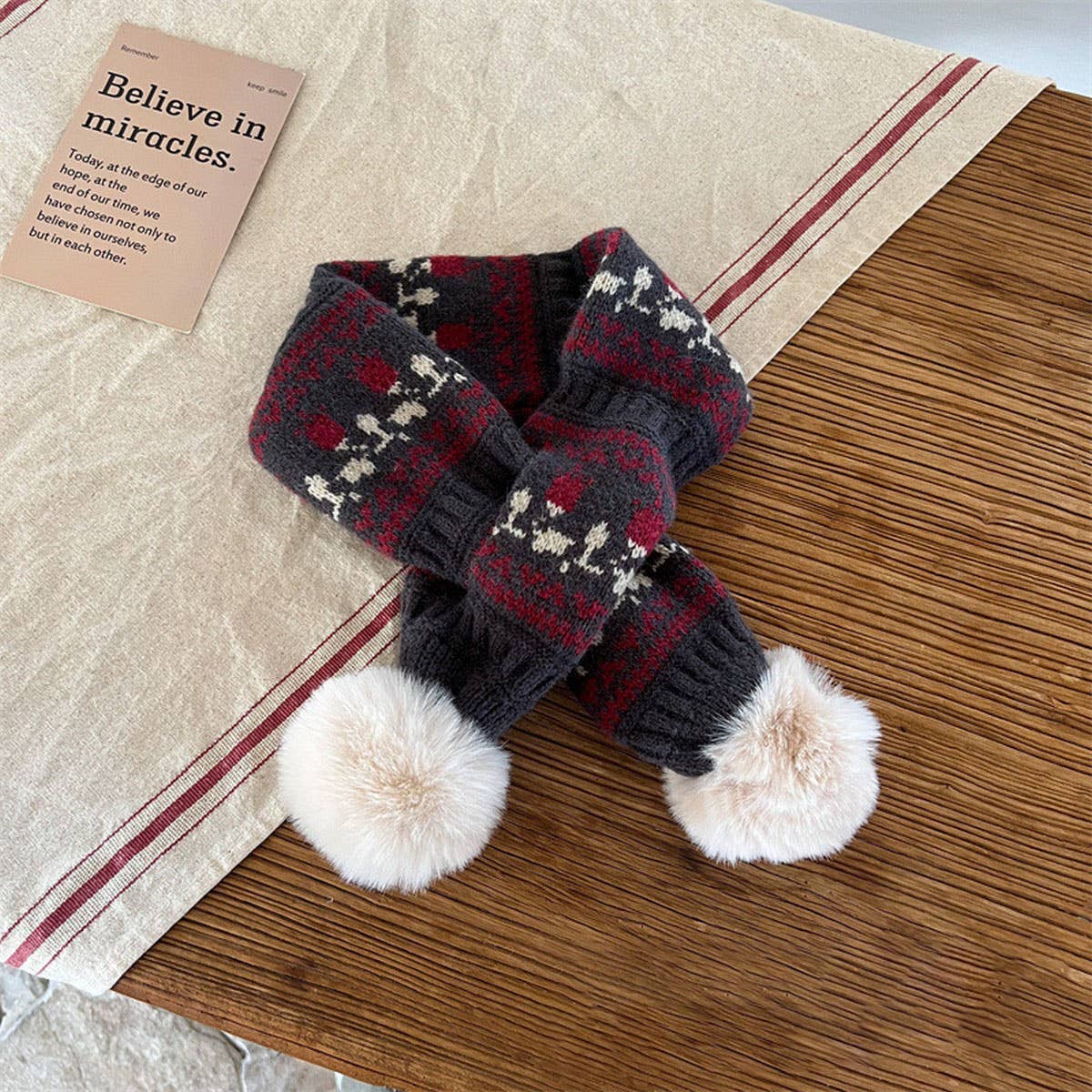 CUTE DOUBLE BALL WARM CHILDRENS KNITTED SCARF_CWASC2104